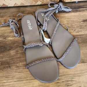 Brand New Aerie Braided Gray‎ Greige Ankle Wrap Sandals Gladiator Style Size 9